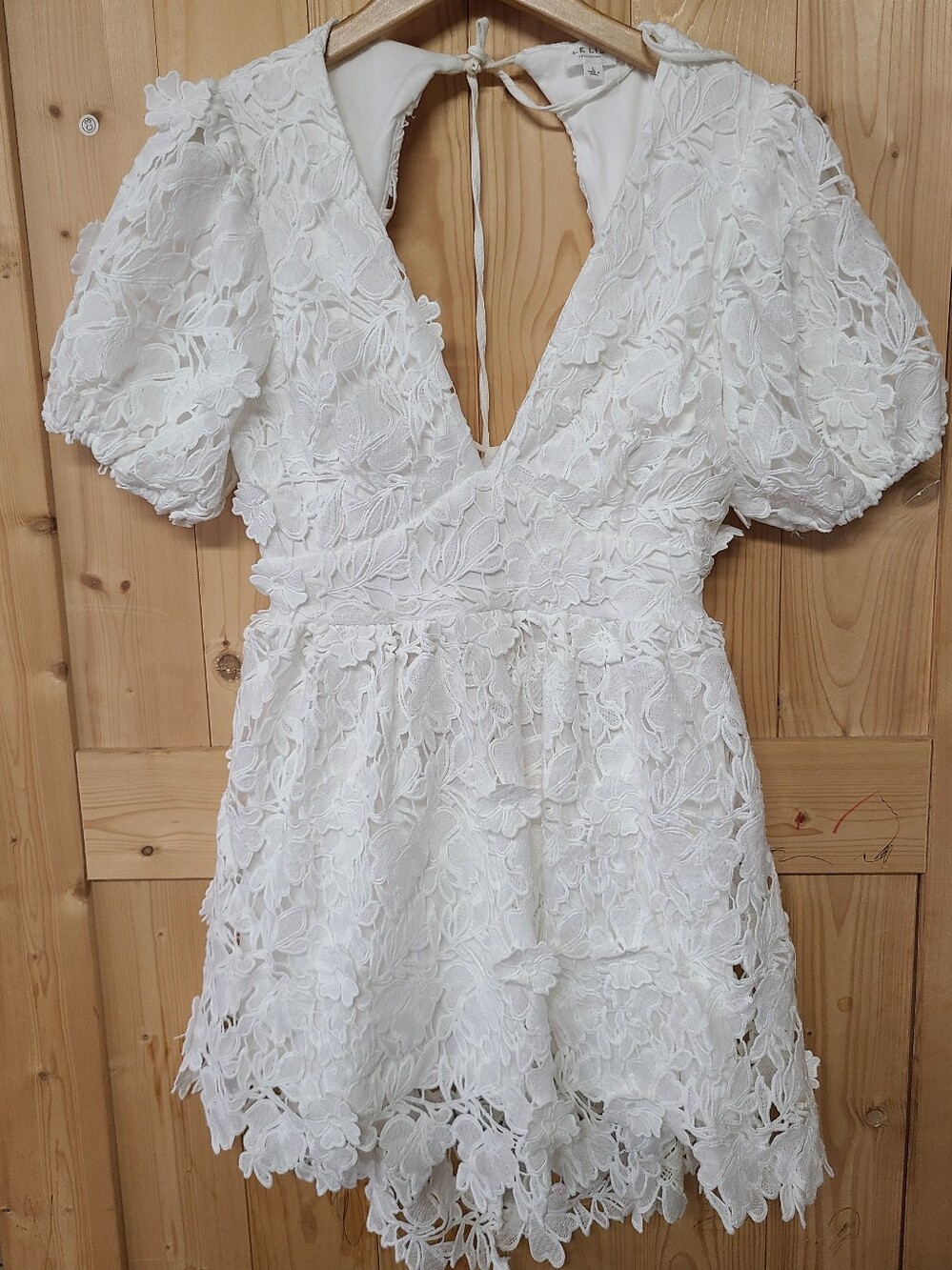 Le Lis White Lace V-Neck Mini Dress